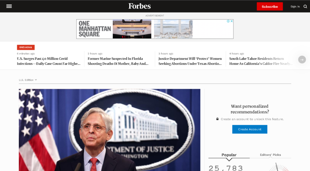 Página oficial de Forbes, se pueden ver algunos de sus artículos destacados