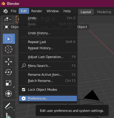  Menú Editar-> Preferencias en Blender