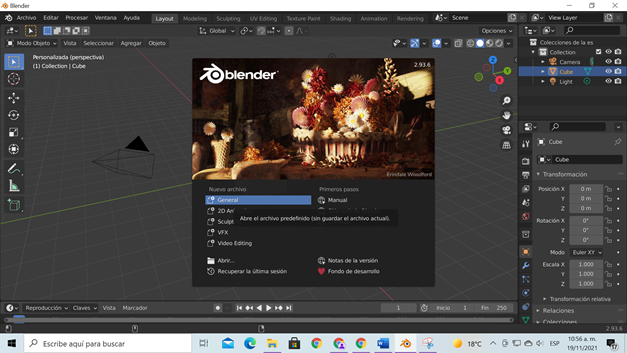 Crear proyecto Blender.