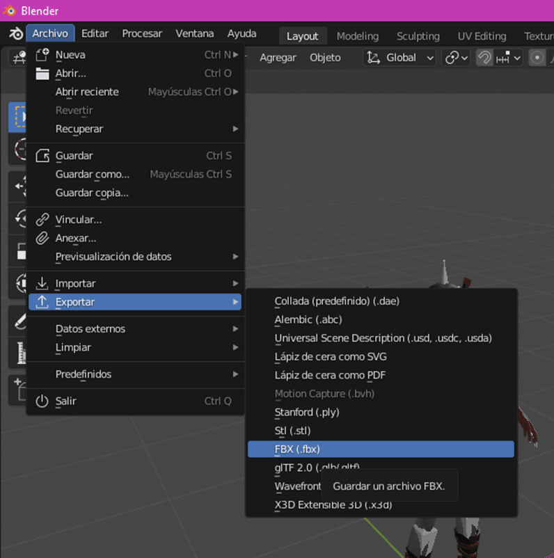 Exportar como fbx
