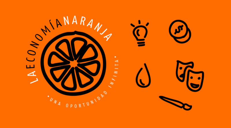 Naranja con letrero de economía naranja