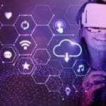 La realidad virtual y un mundo que explorar. mujer con gafas de realidad virtual