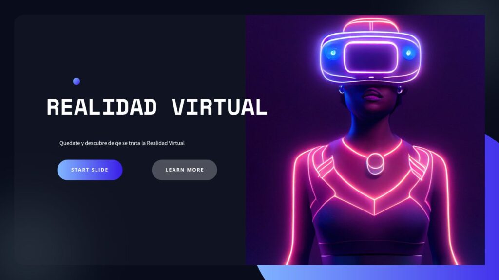 mujer con gafas de realidad virtual y luces en el cuerpo