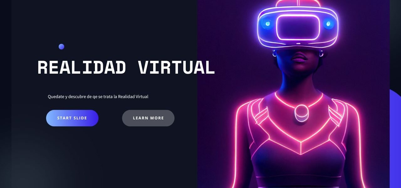 mujer con gafas de realidad virtual y luces en el cuerpo