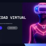 mujer con gafas de realidad virtual y luces en el cuerpo