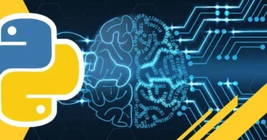 Logo de Python y una representación de inteligencia artificial