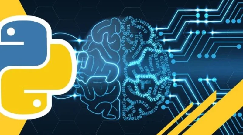 Logo de Python y una representación de inteligencia artificial