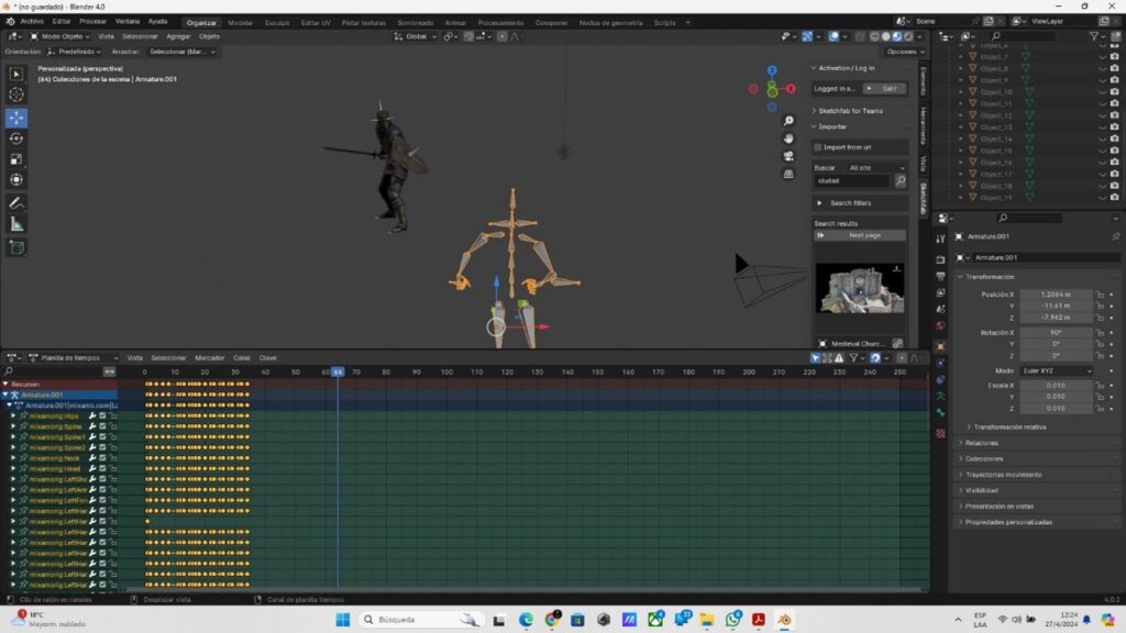 Configuración de las animaciones dentro del editor de animación de Blender