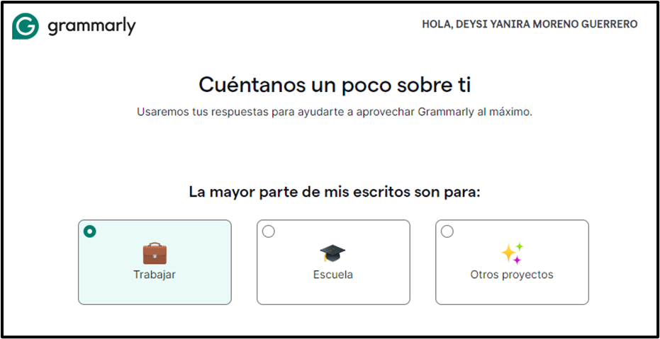 Solicita el perfil del usuario para Grammarly