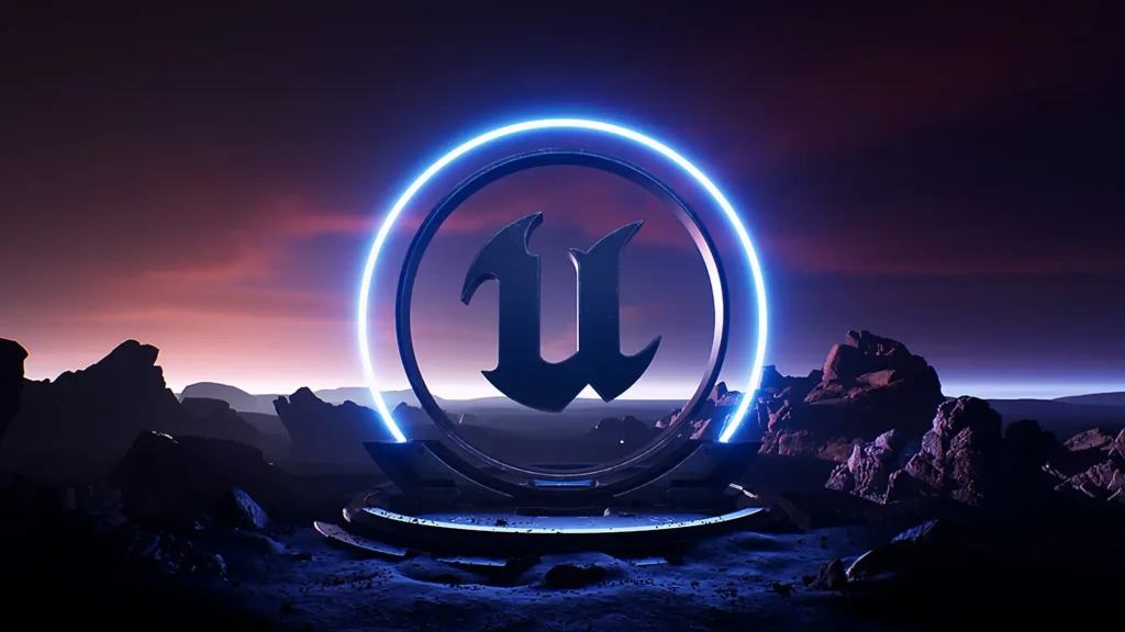 logo de Unreal con un fondo futurista 