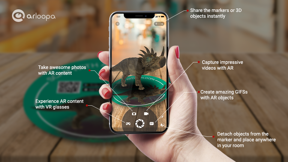 Imagen de arloopa donde se evidencia la proyección de un Triceratops https://catchar.io/article/how-to-use-the-arloopa-app-a-step-by-step-guide-2020