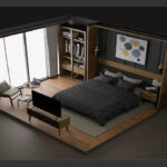 Creación de un Dormitorio Moderno en Blender: Modelado, Texturizado y Renderizado 3D Imagen de un dormitorio moderno modelado en 3D utilizando Blender.