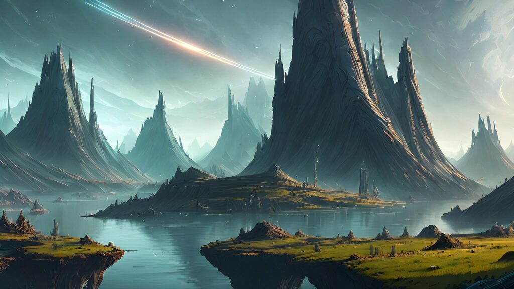 Paisaje generado por IA representando un mundo 3D automatizado y espacial