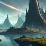 Creación automática de mundos 3D y texturas mediante algoritmos generativos y redes neuronales Paisaje generado por IA representando un mundo 3D automatizado y espacial