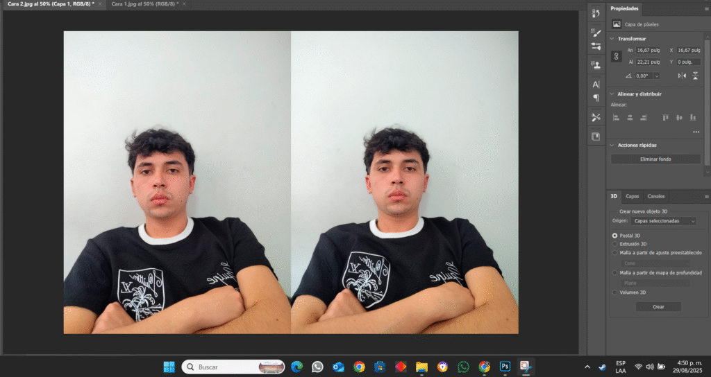 vista del anaglifo con las imágenes parcialmente desplazadas.