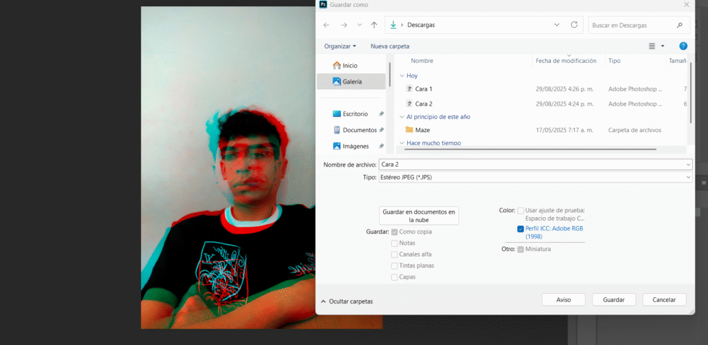  vista del cuadro de diálogo “Guardar como” en Photoshop.