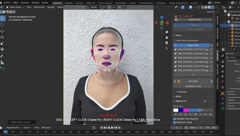 rostro 3D Blender FaceBuilder modelado
