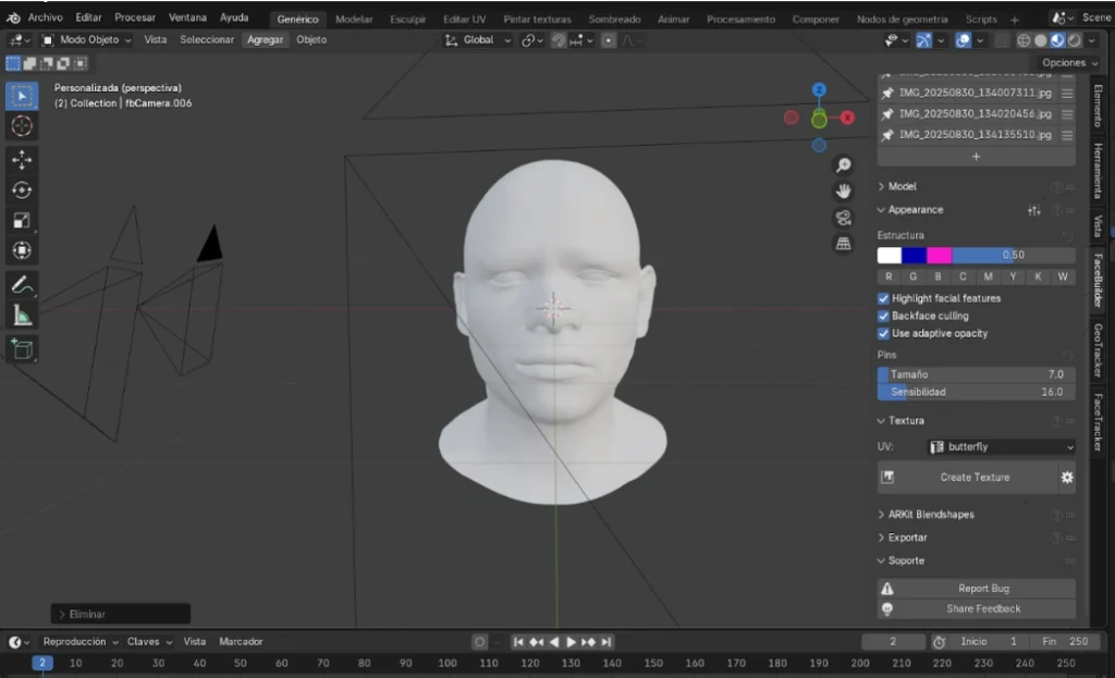 rostro 3D Blender FaceBuilder modelado