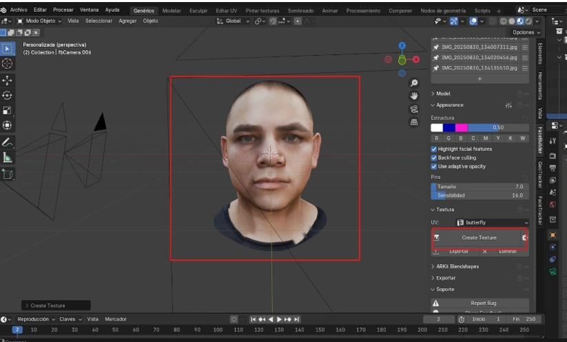 rostro 3D Blender FaceBuilder modelado
