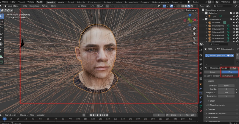 cabello digital en Blender