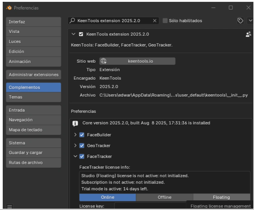 rostro 3D Blender FaceBuilder modelado