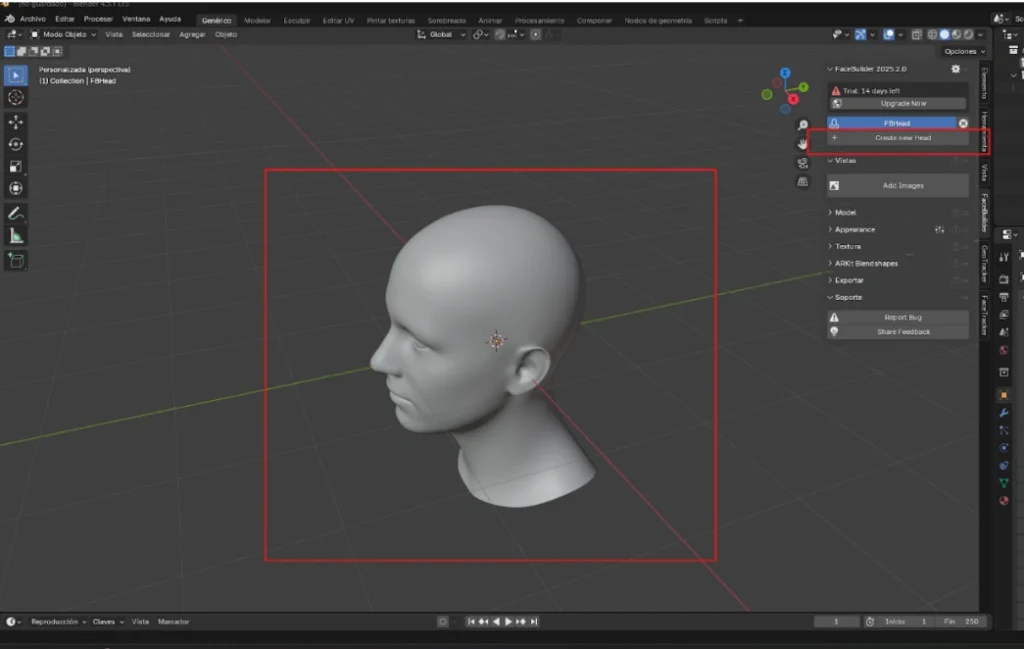 rostro 3D Blender FaceBuilder modelado