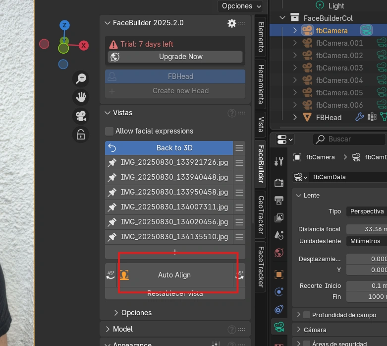 rostro 3D Blender FaceBuilder modelado