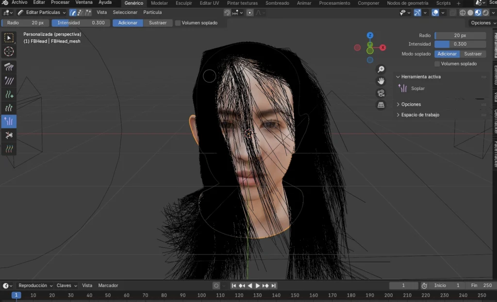 cabello digital en Blender