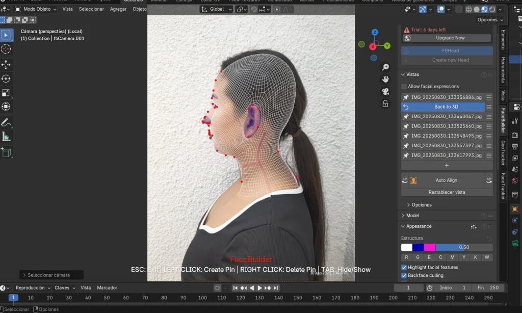 rostro 3D Blender FaceBuilder modelado