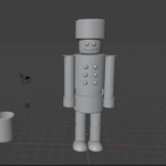 Modelo 3D de un soldado cascanueces diseñado en Blender con modelado poligonal y formas geométricas básicas.