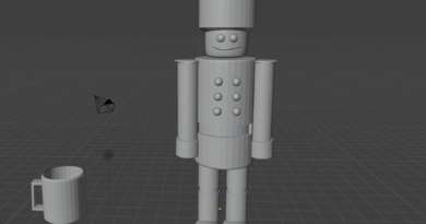 Modelo 3D de un soldado cascanueces diseñado en Blender con modelado poligonal y formas geométricas básicas.