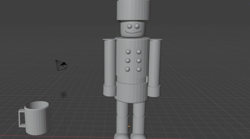 Modelo 3D de un soldado cascanueces diseñado en Blender con modelado poligonal y formas geométricas básicas.