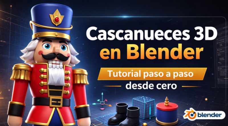 Portada del tutorial para crear un cascanueces 3D en Blender desde cero paso a paso