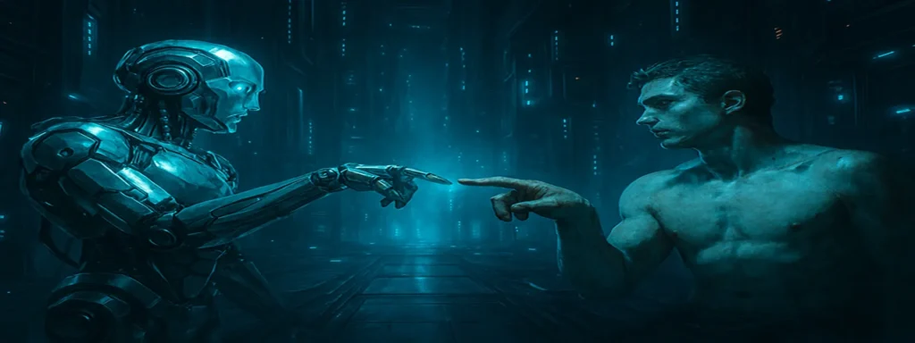 imagen de un robot tocando el dedo de un humano