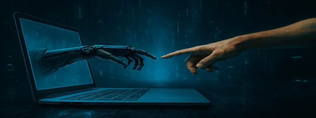 Una mano robotica tocando una mano humana