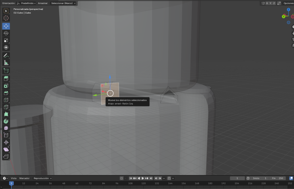 Figura 65. Extrusión de cara interna del cubo en eje X
