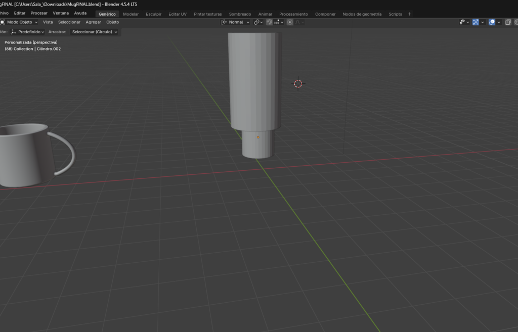 “Cilindro ubicado debajo del cuerpo para formar la pierna del modelo.”