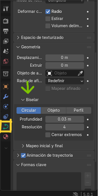 Propiedades del modelado del listón