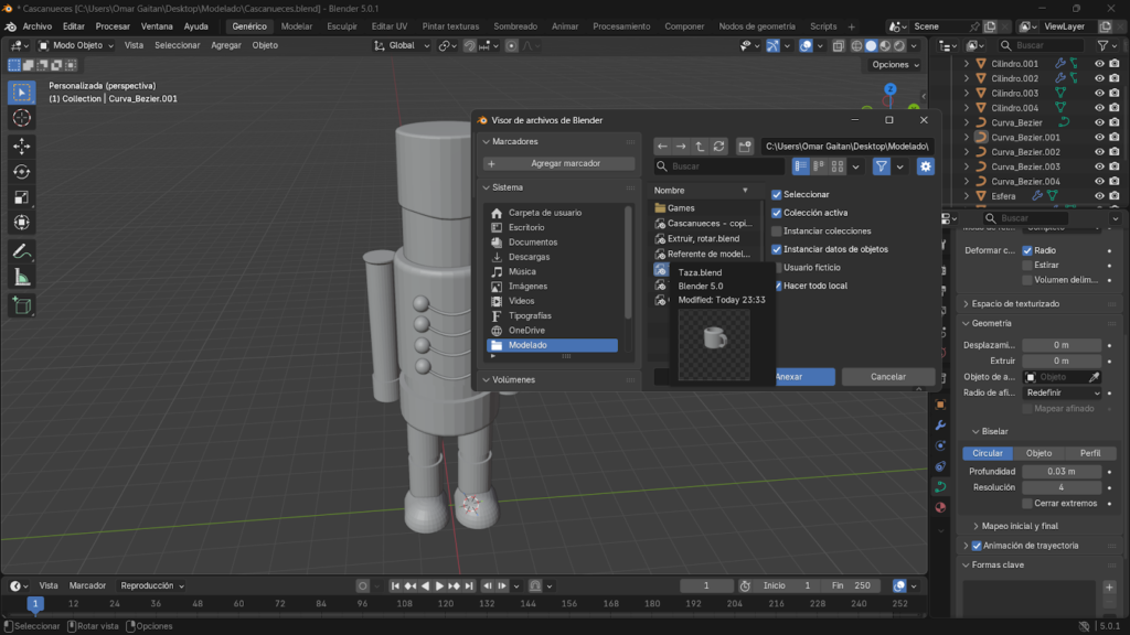 Seleccionando el modelado de taza de otro proyecto ya hecho