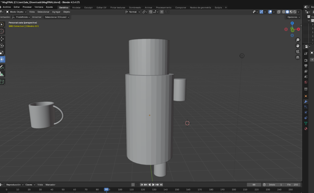 “Duplicación y escalado del cuerpo para crear la cabeza del modelo.”