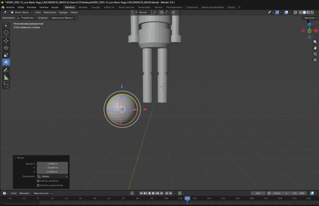 “Esfera ajustada y colocada sobre la pierna para iniciar el modelado del zapato.”