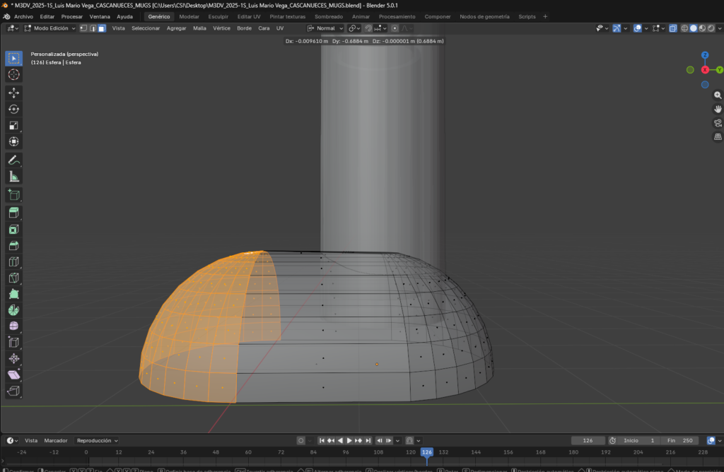 “Desplazamiento de la geometría frontal para definir la forma del zapato.”