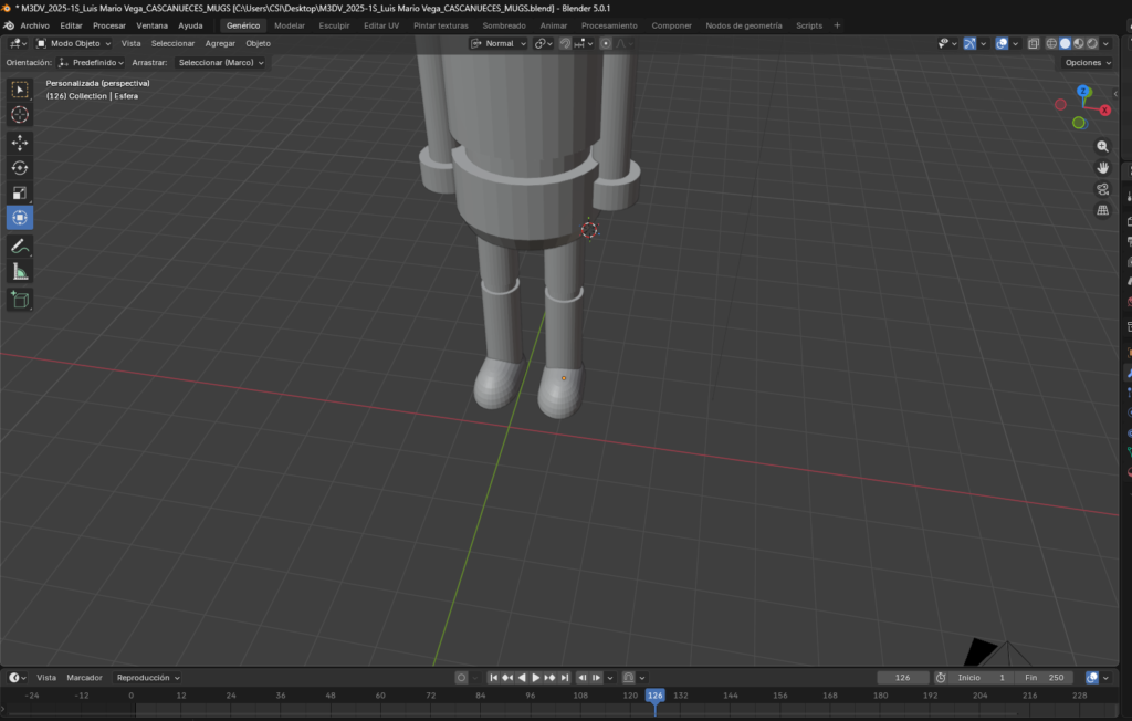 “Zapato ajustado en tamaño con modificador de simetría aplicado.”