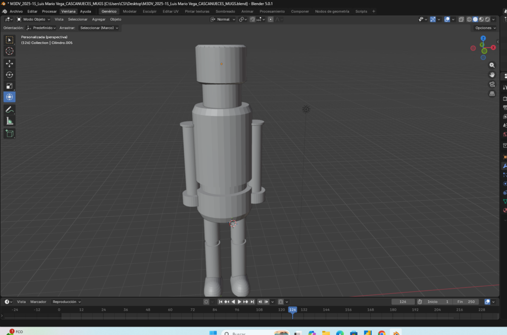 “Cabeza duplicada y escalada para formar el sombrero del personaje.”