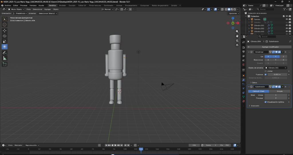 “Aplicación de subdivisión y sombreado suave para mejorar la apariencia del modelo.”