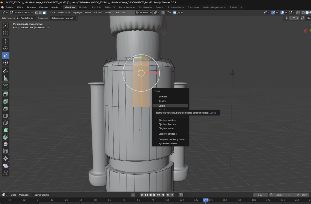 “Creación de abertura frontal mediante eliminación de caras.”