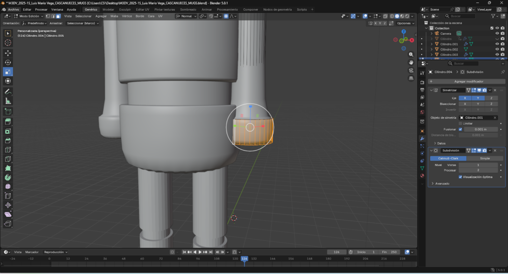 “Aplicación de subdivisión y sombreado suave para mejorar la apariencia del modelo.”