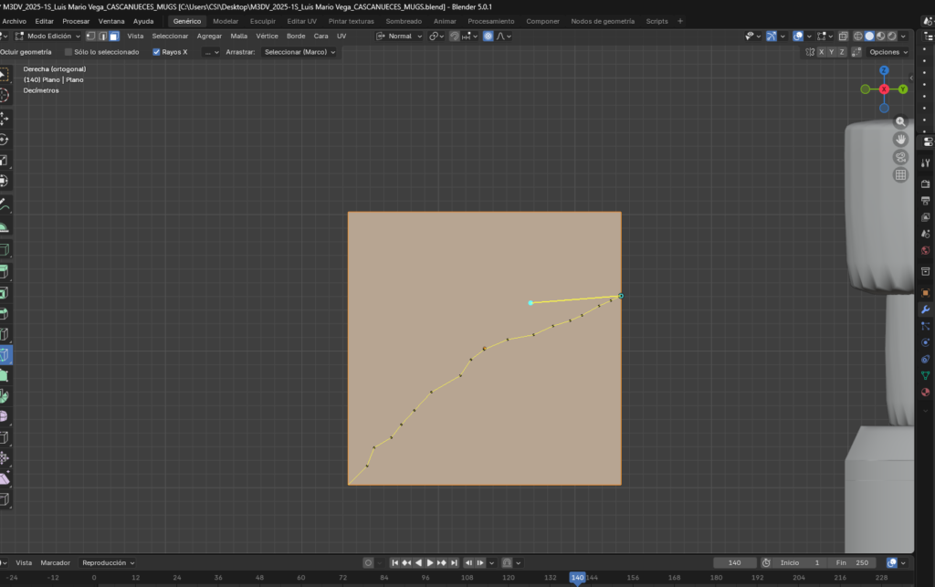 “Plano modificado con corte diagonal para crear la base de la nariz.”