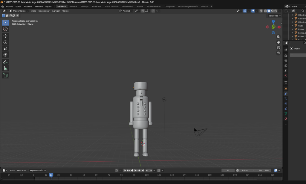 “Extrusión y ajuste del plano para formar la nariz del cascanueces.”