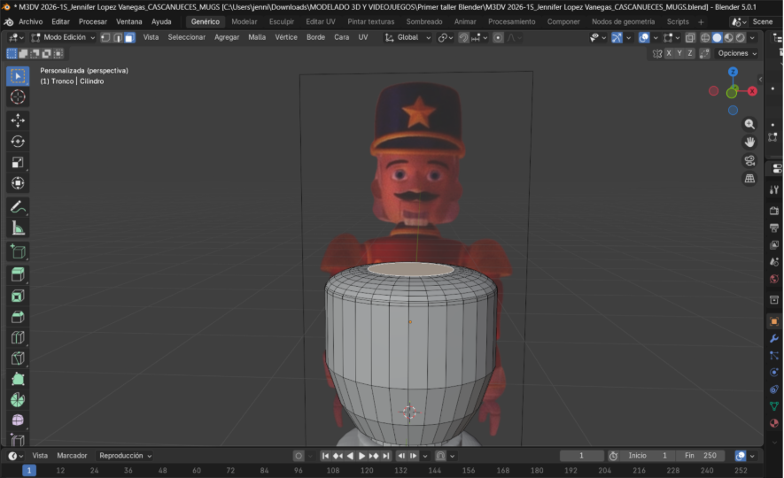 Inserción de cara para formar el cuello